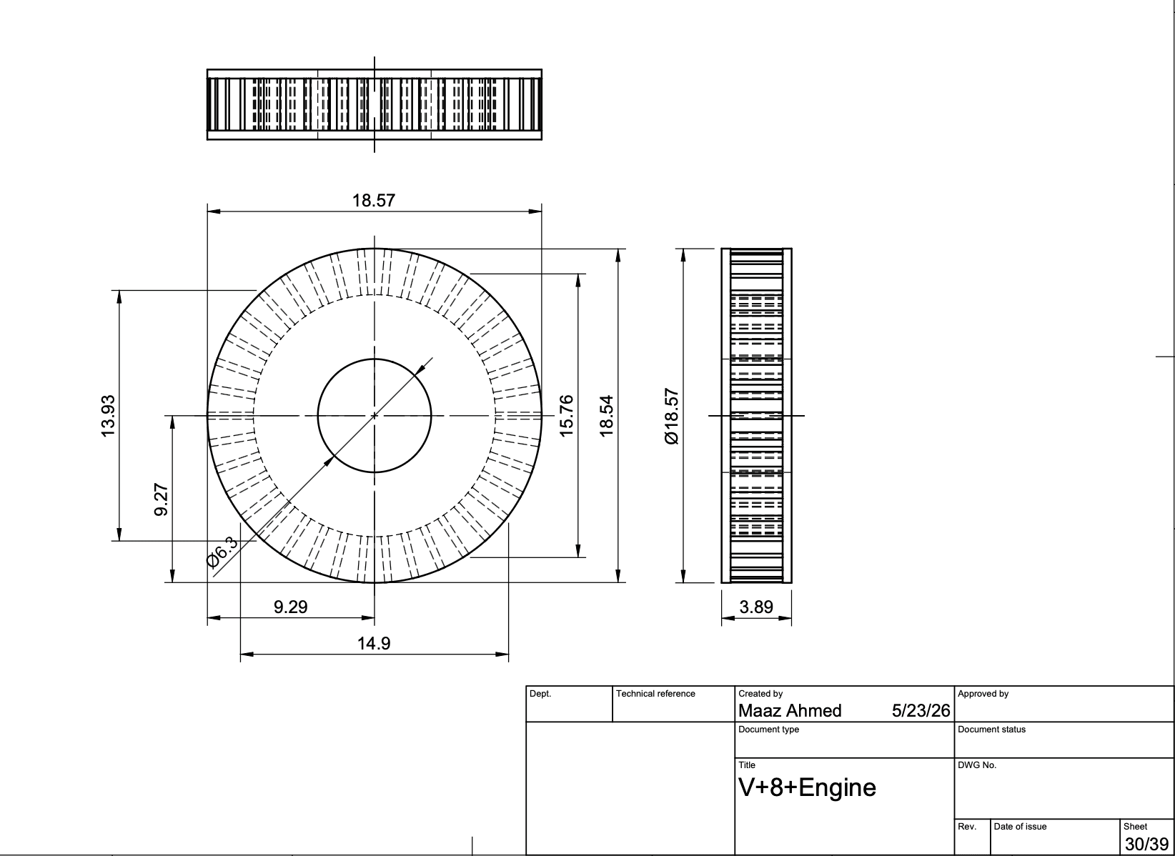 Timing gear detail and section