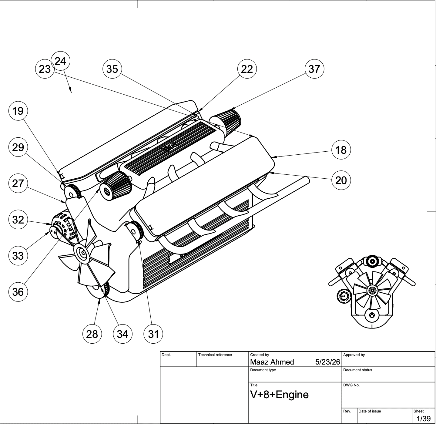 V8 engine full assembly drawing